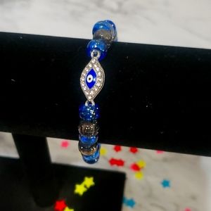 Blue and Black Evil Eye Bracelet Shiny Beads